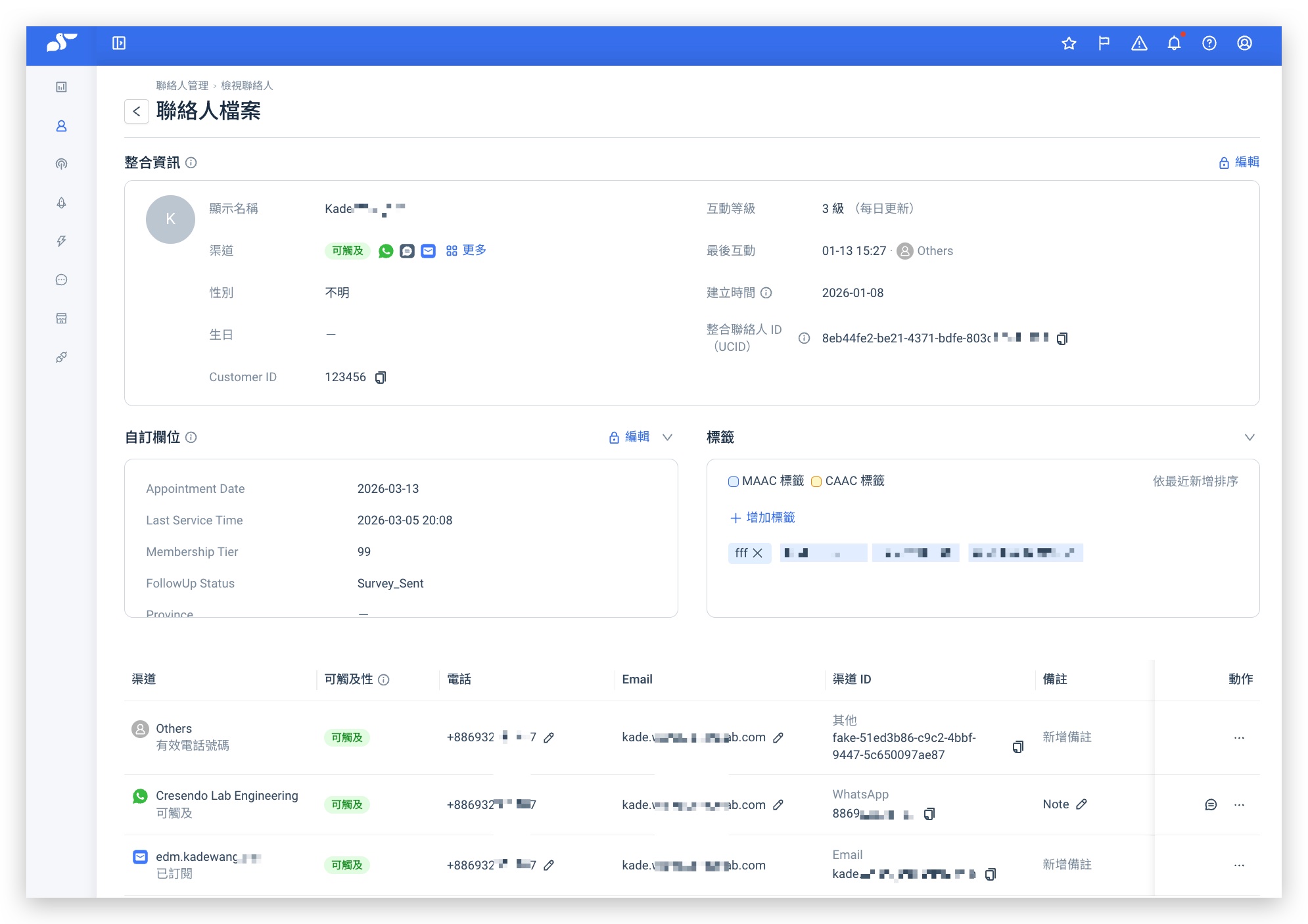 Unified Contact Profile — Channel Contacts list