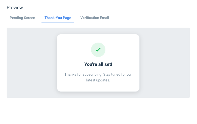 Thank-You Page preview: the screen visitors see after completing verification