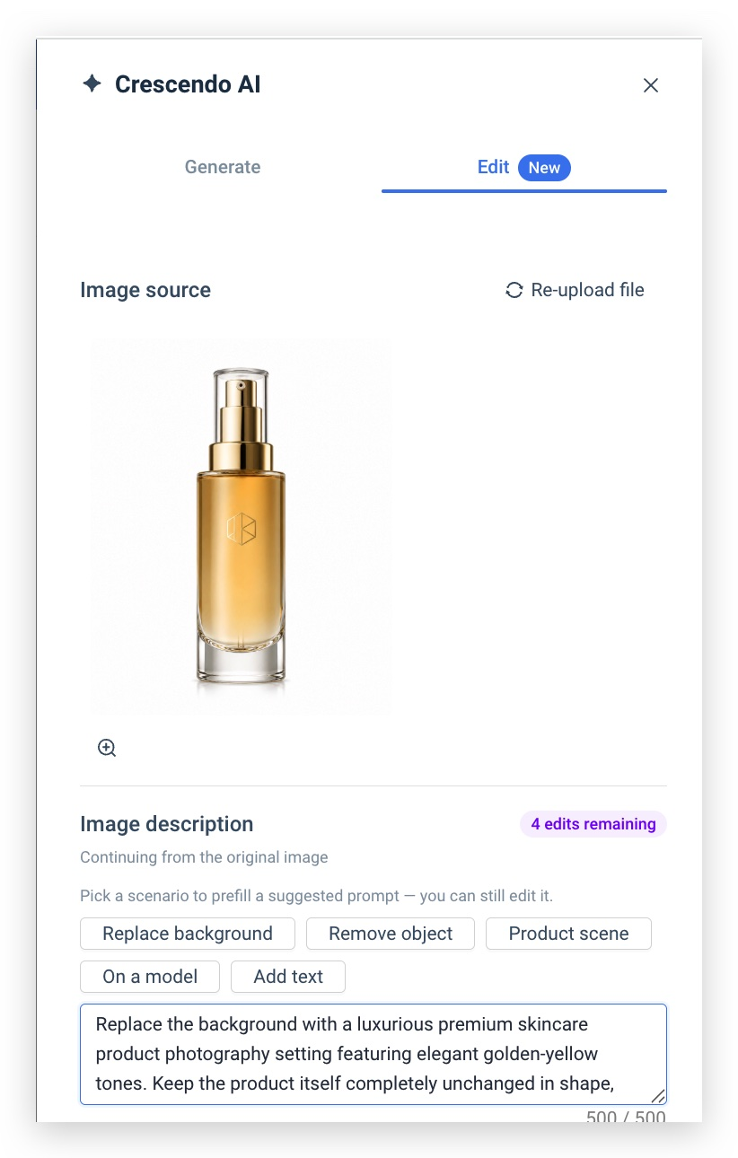 Upload a source image and pick a scenario