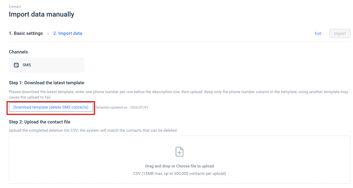 Downloading the template and uploading the file for batch deletion