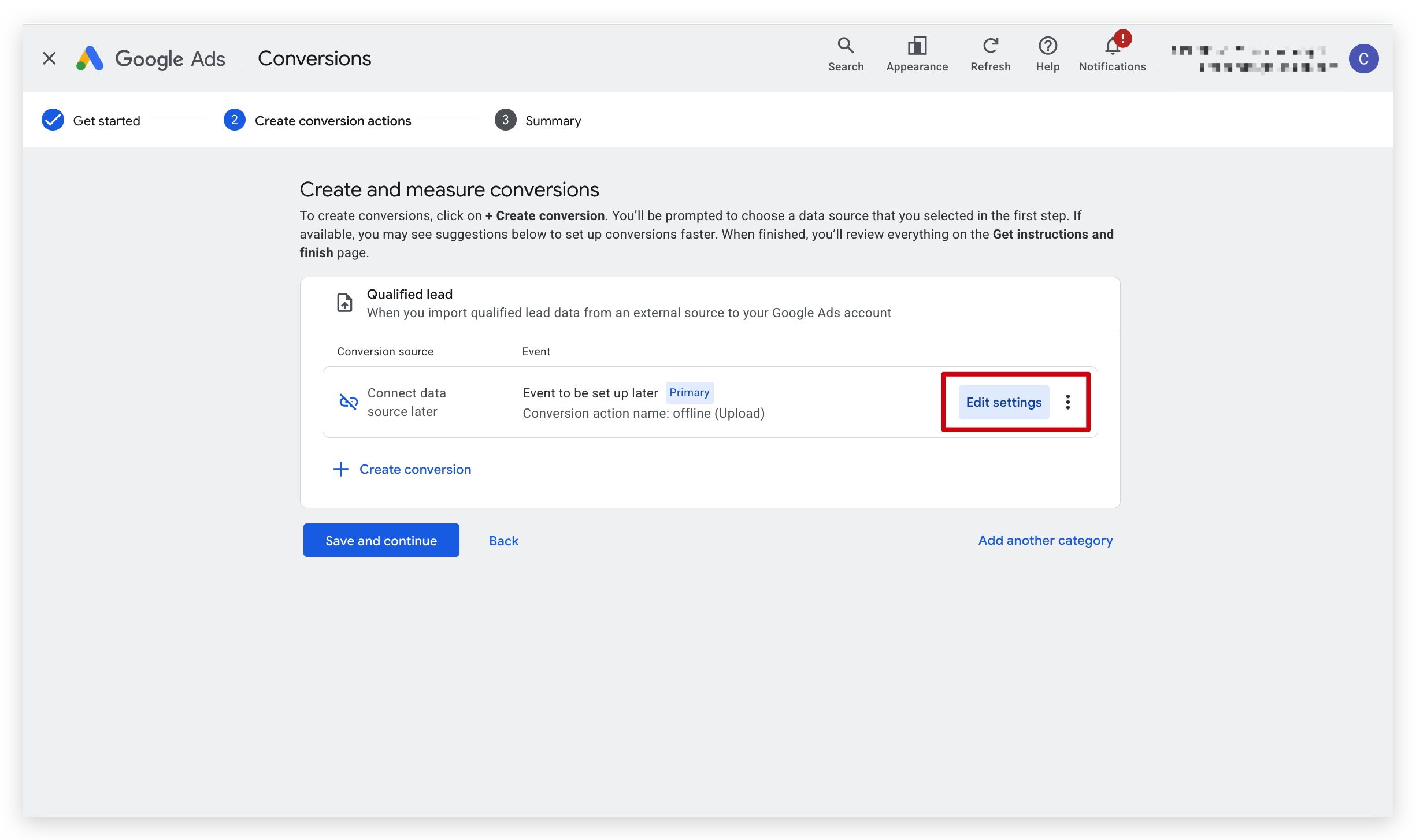 Open the conversion settings panel with Edit settings